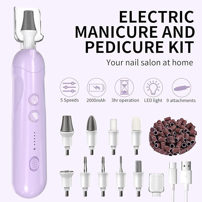 Cordless Electric Nail File Set, Rechargeable Pedicure Tools - Image 2