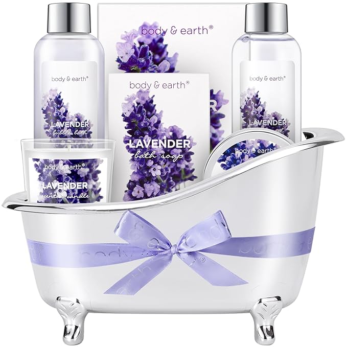 Gift Set for Women Body & Earth Gifts Set Lavender Gift Baskets For Women Bath by BODYEARTH