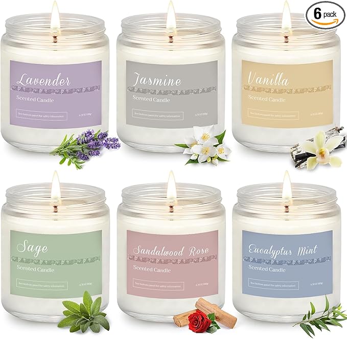 6 Pack Scented Candles Gift Set, Long Lasting Aromatherapy Candles by PELN