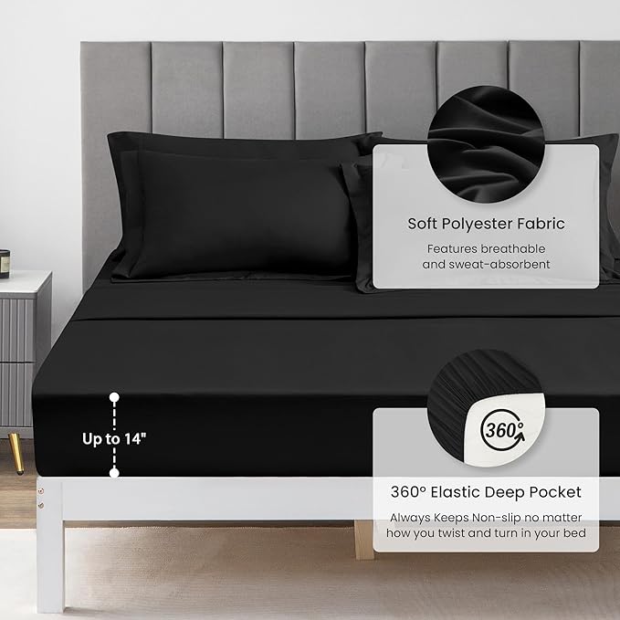 Love's cabin Twin Comforter Set Black, 5 Pieces Twin Bed in a Bag, All Season - Image 6