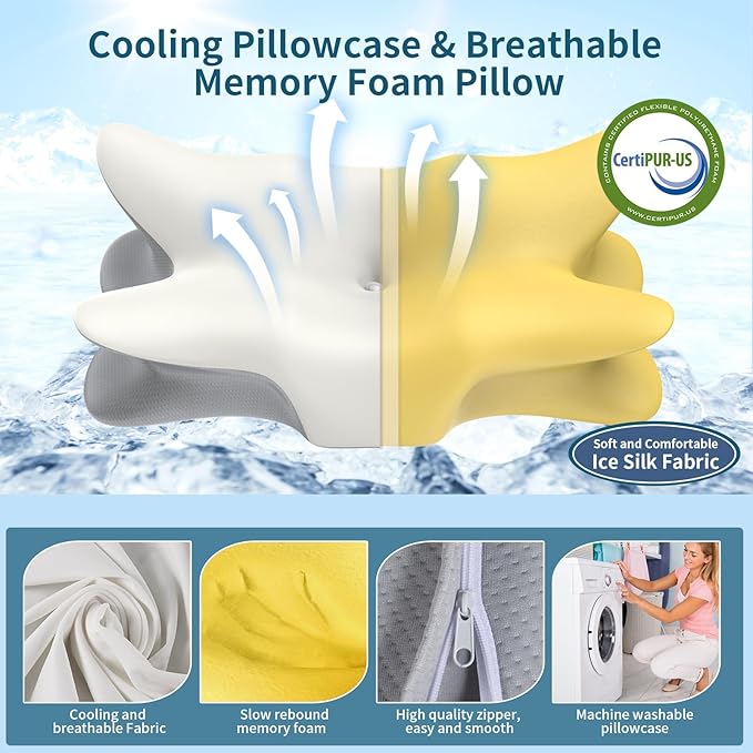 Cervical Neck Pillow for Pain Relief, Ergonomic Side Sleeper Pillow Cooling - Image 6