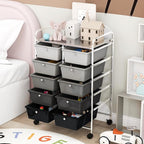 GOFLAME 10-Drawer Rolling Storage Cart, Art Craft Storage Organizer on Wheels, Multipurpose Movable Utility Cart for School, Office and Home, Black Gradient