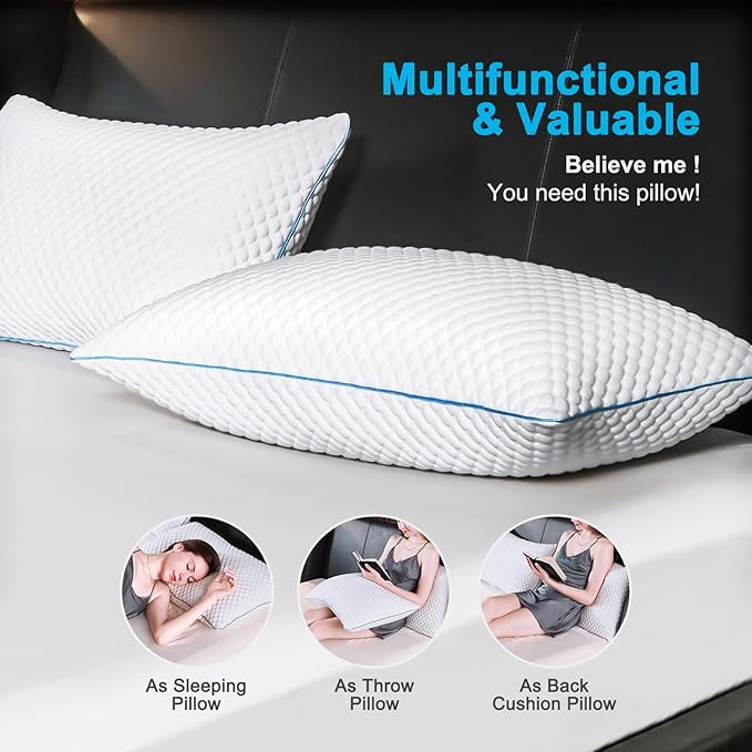 VVZ Cooling Bed Pillows Standard Size Set of 2, Shredded Memory Foam Pillows - Image 7