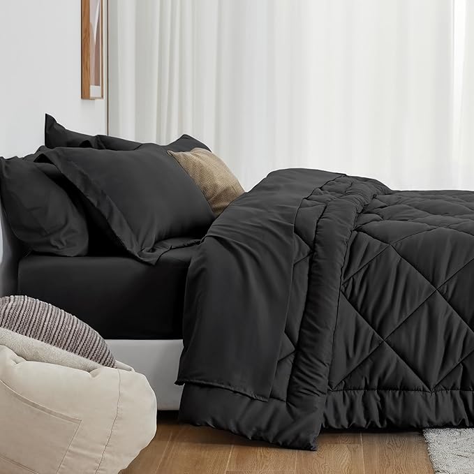Love's cabin California King Comforter Set Black, 7 Pieces California King Bed - Image 8