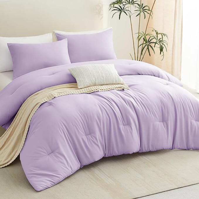 CozyLux Twin Comforter Set Lavender, 2 Pieces Twin Extra Long Solid Breathable - Image 9