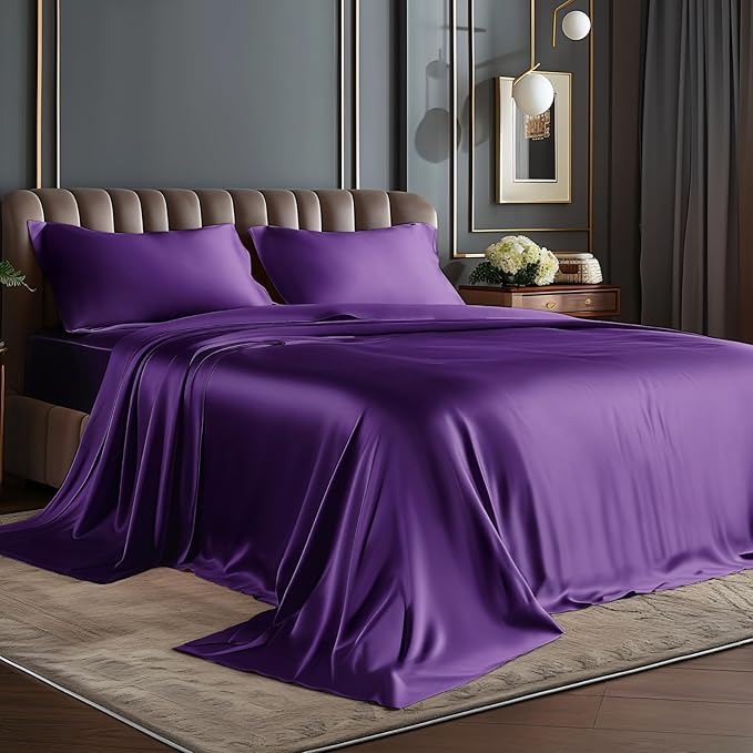 BEDELITE Satin Sheets Full Size Bed Set, Luxury Soft Plum Purple Sheets by BEDELITE