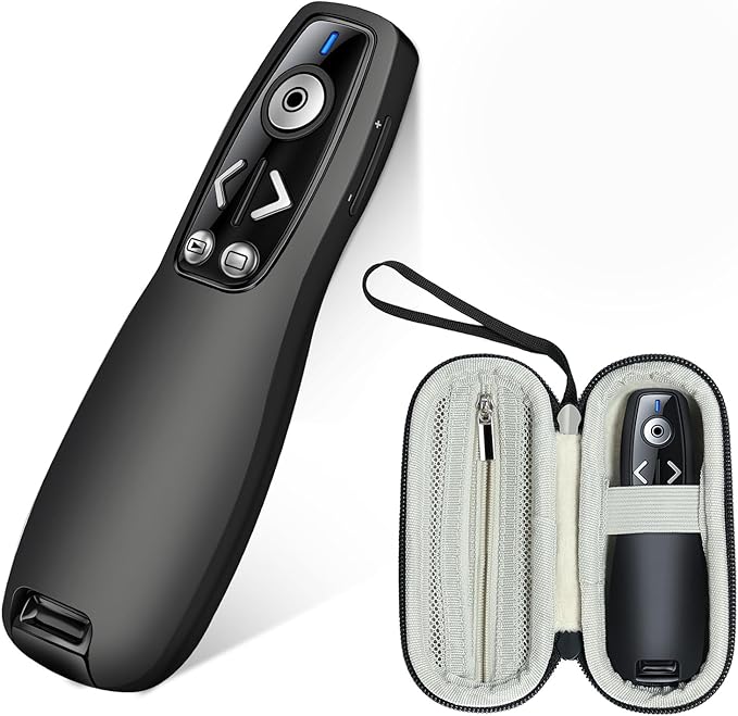 ELISWEEN Wireless Presenter with Carry Case, Presentation Clicker with Protective Storage Bag, Presentation Remote for Powerpoint, Mac, Computer, Laptop