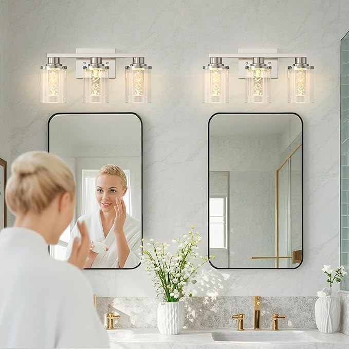 L LOHAS LED 3-Light Brushed Nickel Bathroom Light Fixtures, Crystal LED - Image 6