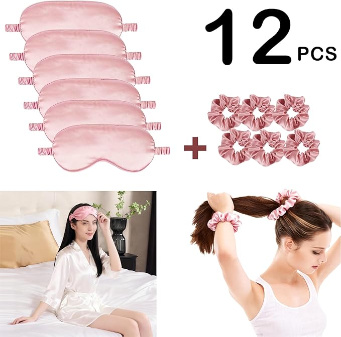 12Pcs Silk Sleep Masks Satin Eye Mask Silky Eyes Cover Blindfold Eyeshade Hair - Image 4