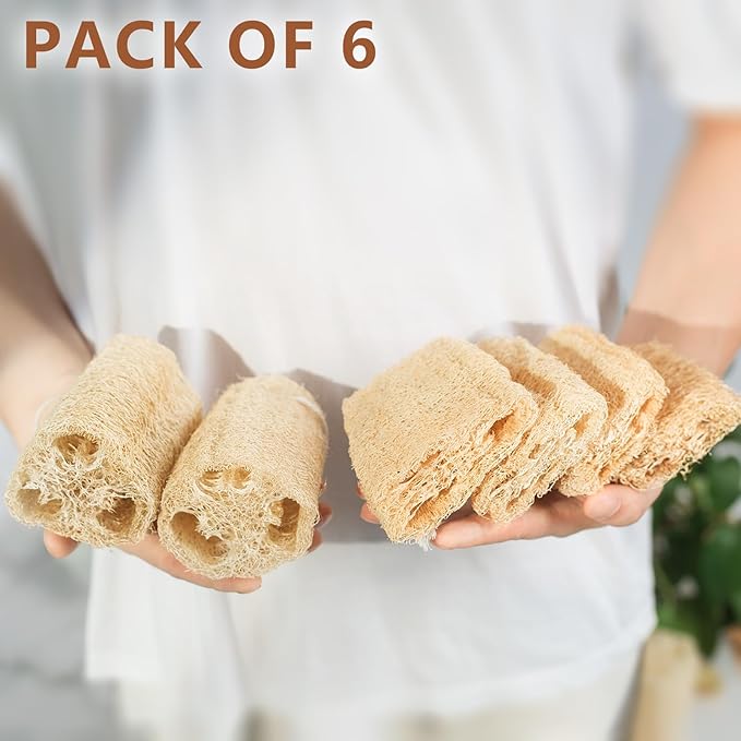 Natural Loofah 6-Pack, 4 Inch 100% Plant Fiber Exfoliating Sponge, Spa & Shower - Image 9