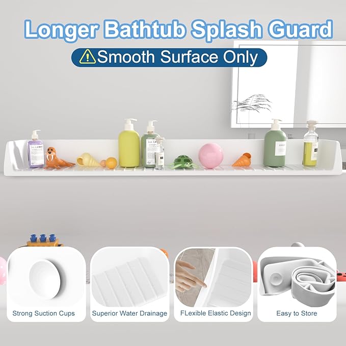 Tub Splash Guard for Kids, Bathtub Water Guard Play Shelf for Bathing, Toy Tray - Image 5