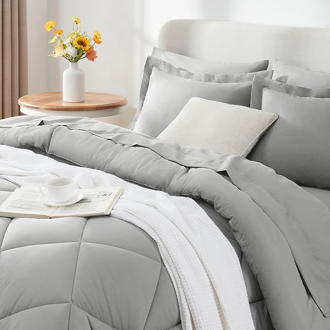 CozyLux King Size Comforter Set Light Grey - Image 9