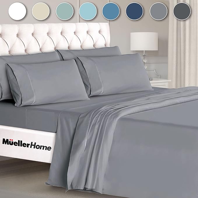 Mueller Luxury 6 PC Full Size Bed Sheets, Super Soft 1800, Deep Pocket up to by Mueller