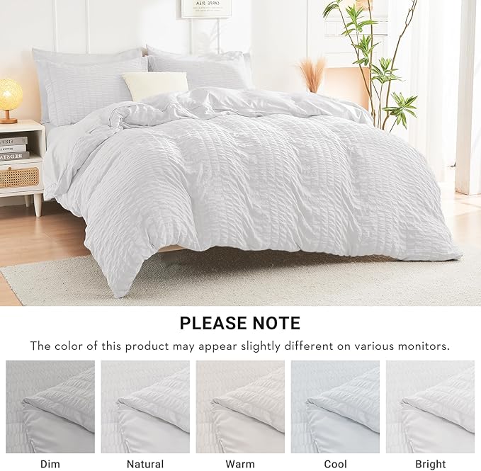 HYMOKEGE White California King Comforter Set Seersucker 7 Pieces, All Season - Image 6