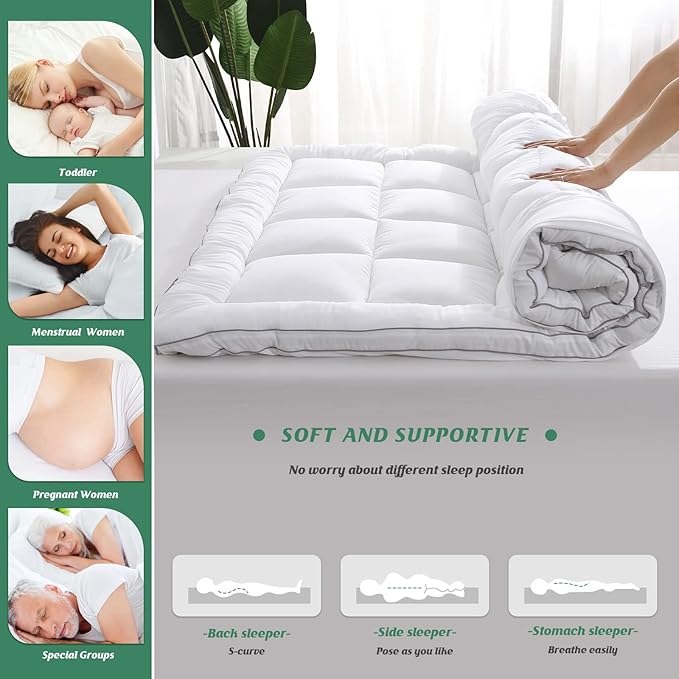 GRT Pillowtop Mattress Topper Full Size, Rayon from Bamboo Mattress Cover Padded - Image 6