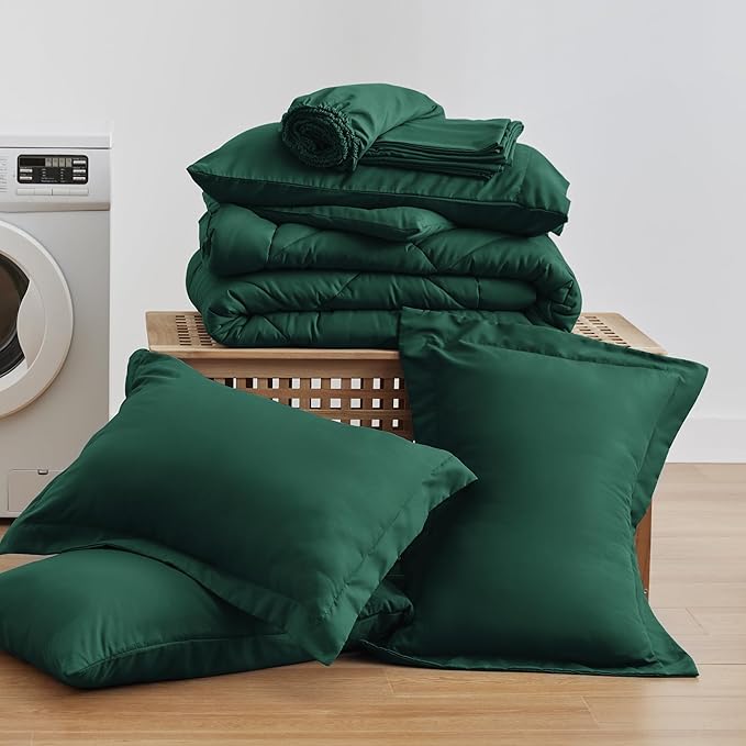 Love's cabin King Size Comforter Set Dark Green, 7 Pieces King Bed in a Bag - Image 9