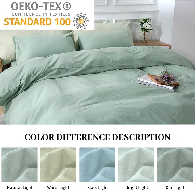 NEXHOME PRO Duvet Cover Set Queen Size Linen Look Textured Organic Natural 100% - Image 2