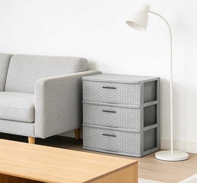 3 Drawer Wide Weave Tower color：Cement