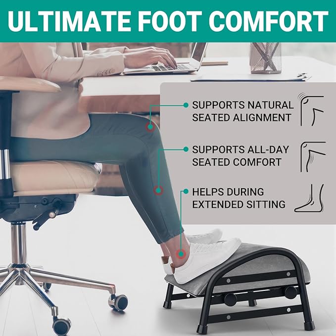 YEASHEIN Adjustable Foot Rest for Under Desk at Work, Velvet Under Desk Footrest with Metal Frame, Padded Foot Stools for Under Office Desk, Ergonomic Leg Rest for Desk Chair, Car, Computer - Gray