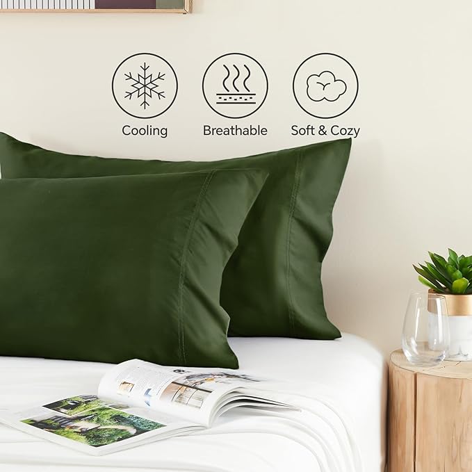 BEDELITE Olive Green Pillow Cases Queen Size Set of 2, Rayon Derived from - Image 4