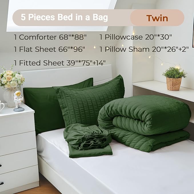 MUXHOMO 5 Pieces Twin Comforter Set, Seersucker Bed in a Bag Twin Size - Image 4