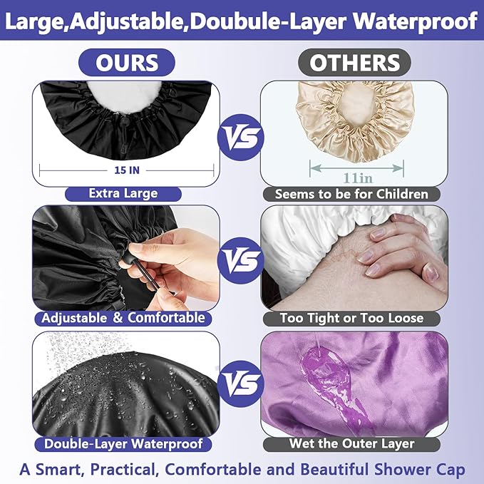 1 PCS Shower Cap, Double Layer & Adjustable Bathing Cap - Image 4