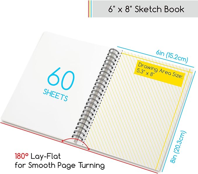 MEEDEN 6"x8" Sketchbook Paper Pad: 122lb/180gsm Spiral Bound Art Sketch Book with DIY Cover for Artists Adults - 60 Sheets Heavy Weight Hardcover Sketch Drawing Paper for Painting Sketching Writing
