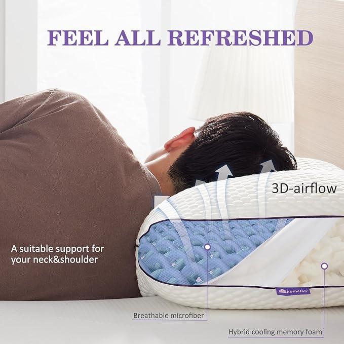 HOMELAB Adjustable Shredded Memory Foam Pillows King Size, Cooling Bed Pillows - Image 6