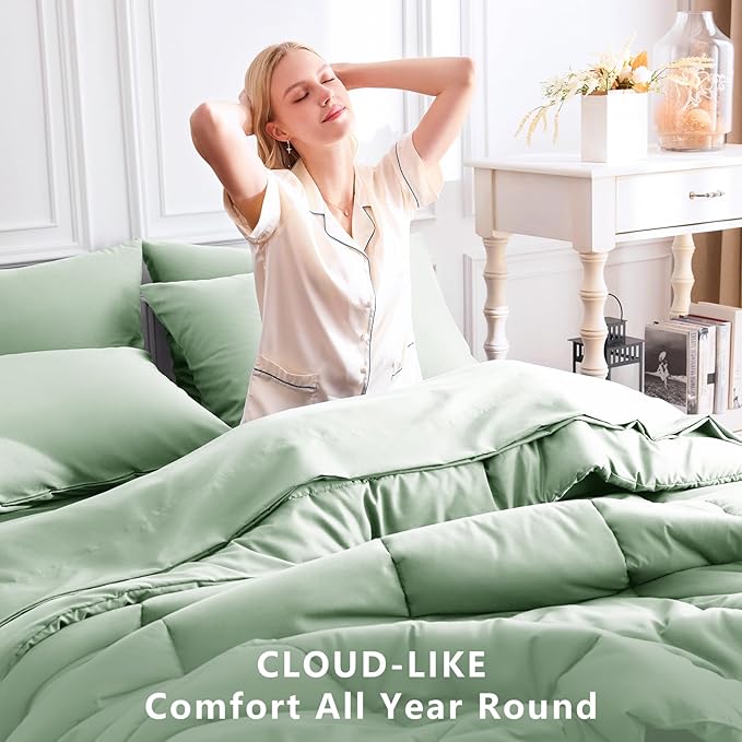 CozyLux King Size Comforter Set Sage Green, 7 Pieces Bed in a Bag, All Season - Image 4