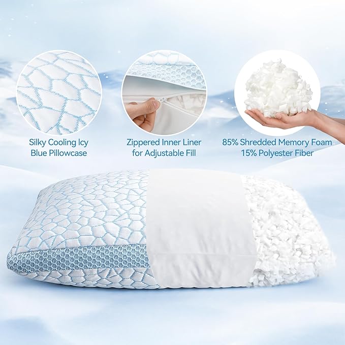 QUTOOL Cooling Pillows for Sleeping, Shredded Memory Foam Pillows King Size Set - Image 4