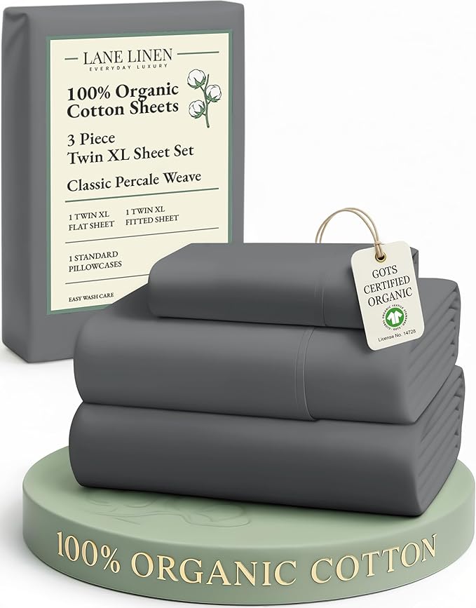 LANE LINEN 100% Organic Cotton Twin XL Sheets Set, Hotel Like Crisp Percale Low by LaneLinen