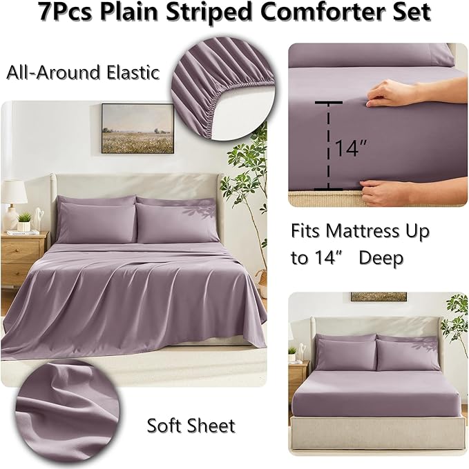 CozyLux Queen Comforter Set Dusty Purple, 7 Pieces Bed in a Bag, Bedding Set - Image 5