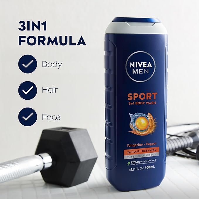 NIVEA Men Sport Body Wash with Revitalizing Minerals, Tangerine and Pepper Scent - Image 3