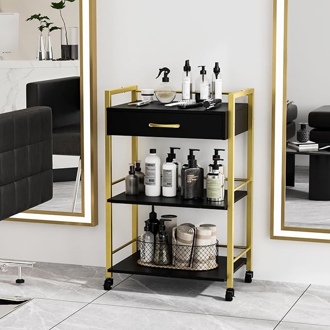 Salon Trolley Cart with Wheels, Esthetician Cart with 1 Drawer & 2 Trays - Image 2