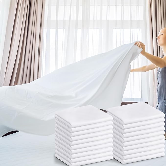 Preboun 20 Pcs White Flat Sheets Bulk Twin Size Soft Microfiber Top Flat - Image 7