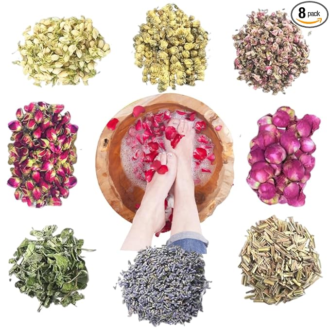 Ouliget Dried Flowers Pedicure Foot Soak Kit, 8 Bags Set by OULIGET