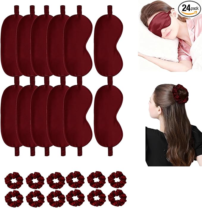 24Pcs Satin Eye Mask Silk Sleep Masks Silky Eyes Cover Blackout Blindfold by WJingYiJia