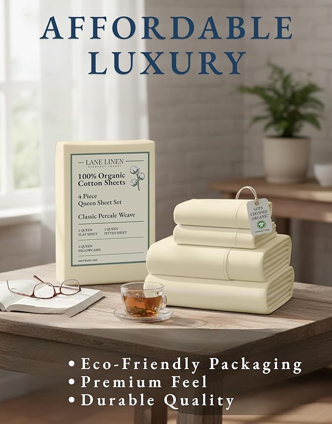 LANE LINEN 100% Organic Cotton Queen Sheets, Classic Percale Weave Bedsheets - Image 8
