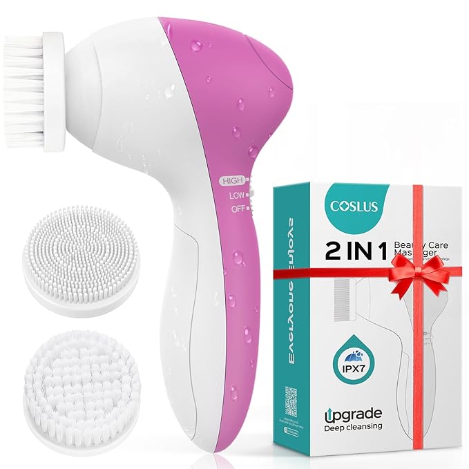 COSLUS Facial Cleansing Brush Silicone Face Scrubber: 2 in1 FBS-D Electric by COSLUS