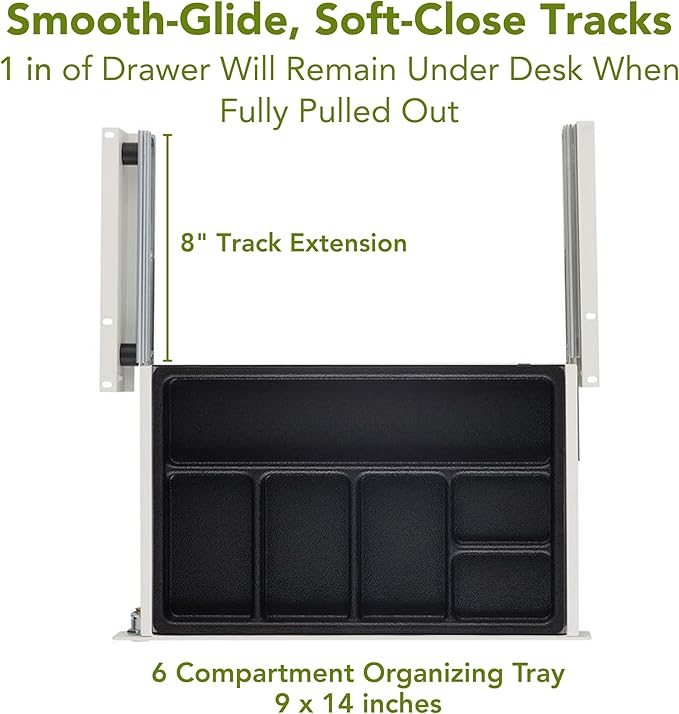 PERFECT POSTURE Max Under Desk Storage Drawer – Large Desk Drawer with Lock for Regular & Sit-Stand Standing Desks, White (16.2” x 9.3")