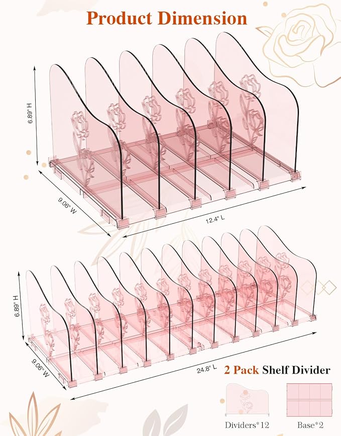 COWVTUJ Adjustable Rose File Organizer for Desk, Vertical File Folder Holders for Magazines, Upright Desktop Binder Organizer, Clear Paper Bookshelf Divider File Sorter for School Office Supplies