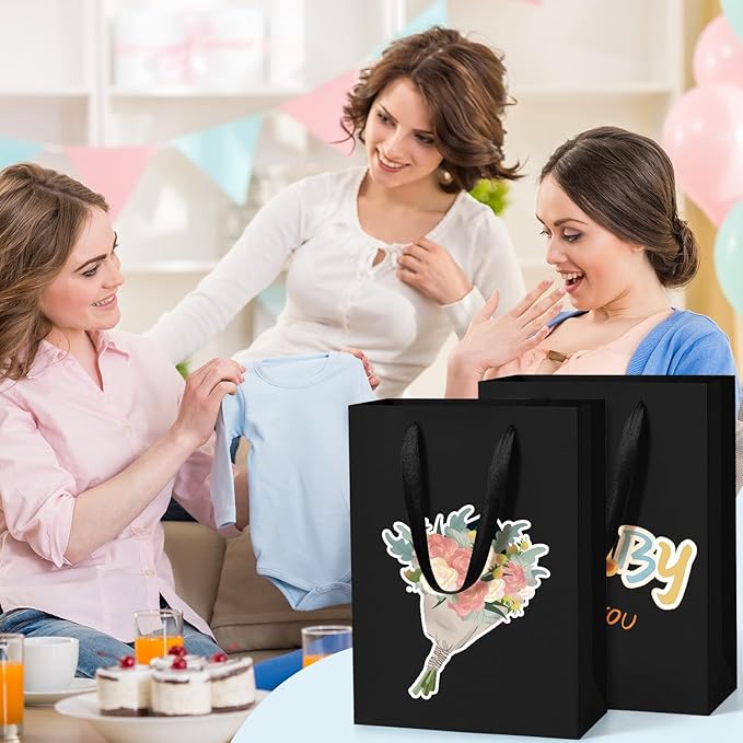 BagDream Black Gift Bags with Handles 8x4x11 Inch 50pcs Black Kraft Paper Bags Bulk, Medium Birthday Wedding Party Shopping Retail Merchandise Paper Sacks