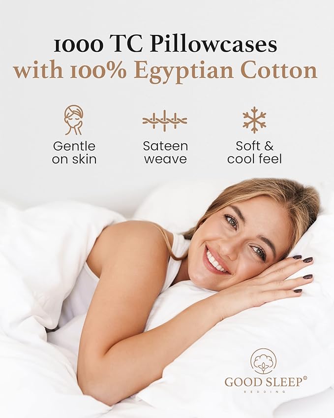 1000 TC White Standard Pillowcases Set of 4 100% Egyptian Cotton Pillow Cases - Image 4