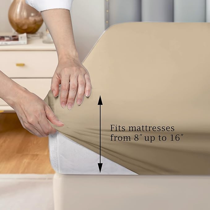 FreshCulture Pure Cotton Fitted Sheets Queen Size, 300 Thread Count Percale - Image 3