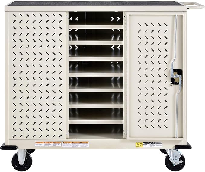 Global Industrial Mobile Storage & Charging Cart, 24 Laptop & Chromebook Device Capacity, Putty, Assembled, Laptop and Tablet Storage and Charging Cart