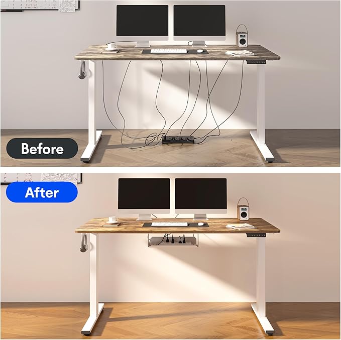 FLEXISPOT EN2 Whole-Piece Standing Desk with Clamp Power Strip, 48 x 30 Electric Stand Up Height Adjustable Desk with Cable Management (Black Frame + 48" Rustic Brown Desktop, 2 Packages)