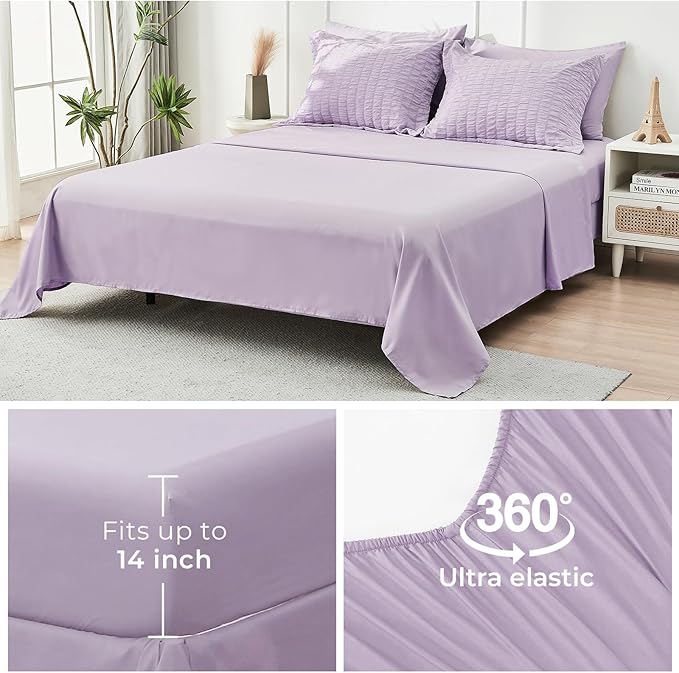 HYMOKEGE Lavender Full Size Comforter Sets Seersucker 7 Pieces, All Season - Image 7