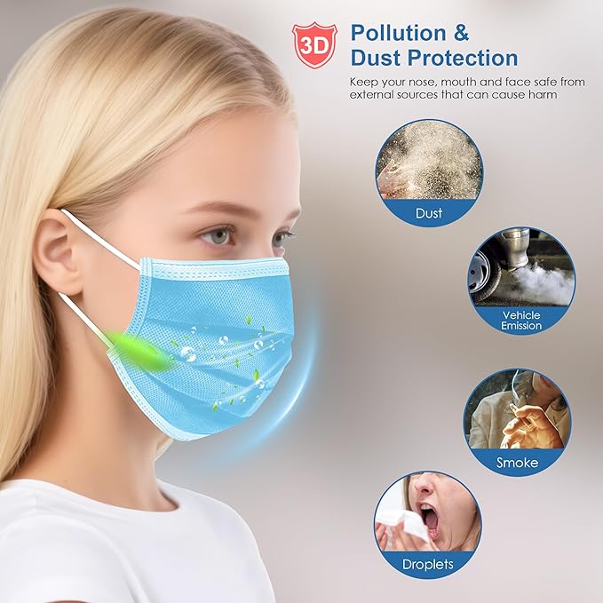 500 Pcs Blue Disposable Face Masks, 3 Ply Face Masks Disposable - Image 4