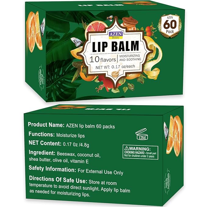 AZEN 60 Pack Lip Balm, Natural Lip Balm Bulk, Lip Care Product, Moisturizing - Image 9