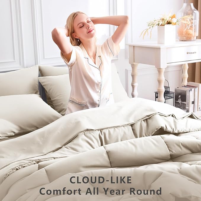 CozyLux Twin XL Comforter Set Beige, 5 Pieces Twin Extra Long Bed in a Bag - Image 4